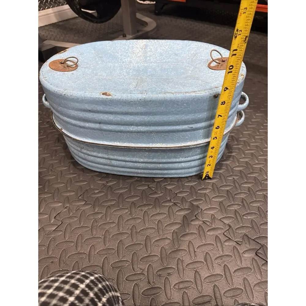 REED Blue & White Speckled VINTAGE Enamelware Roaster w/Lid Large 18” Turkey